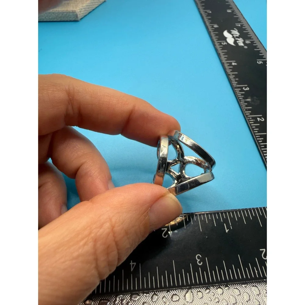 Silver Tone Triple Loop Scarf Ring Clear Rhinestone‎ Accents Geometric Accessory